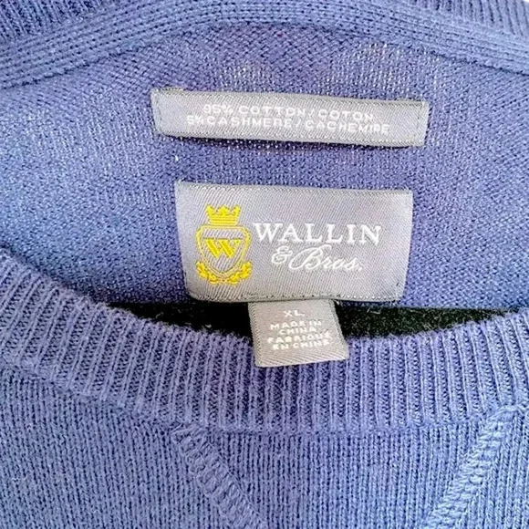 Wallin & Brothers Blue Classic Crew Neck Cashmere Cotton Sweater XL - Picture 5 of 6